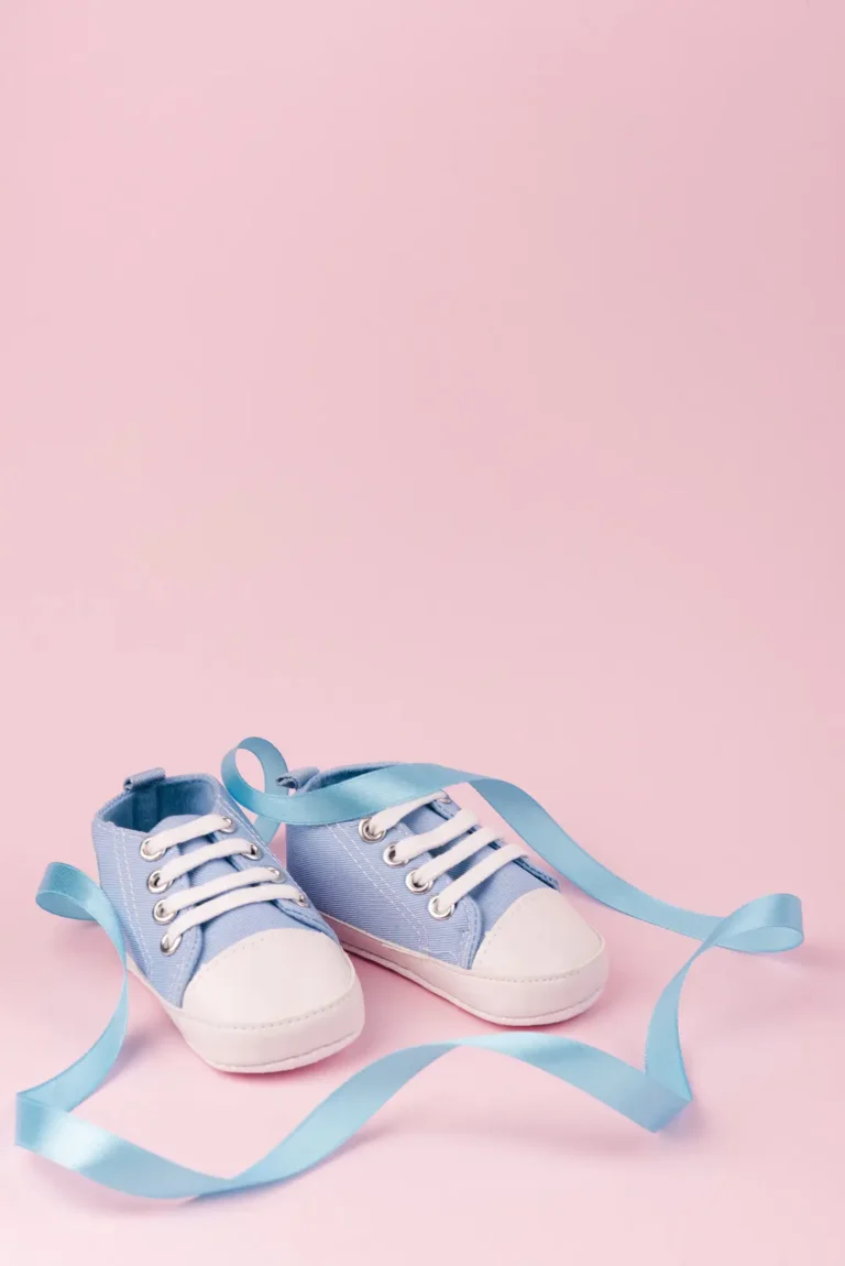 Front view of adorable baby shoes, part of the exploration into gender selection worldwide. Presented by Dream IVF Cyprus.